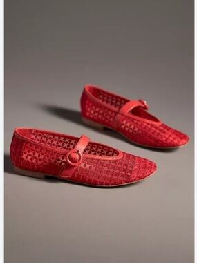 Nwt bibi lou mesh Red Women's Mary Jane Flats — Elegant Pointed-Toe Slip-Ons